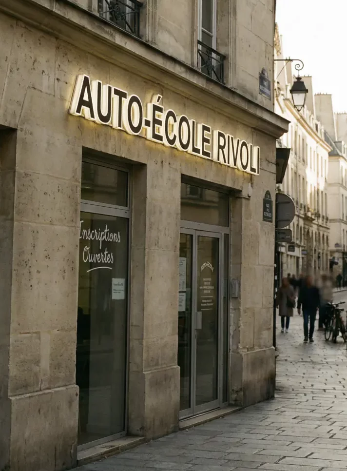 Lettres boitier lumineuses pour Auto Ecole Rivoli par Atelier Gambetta
